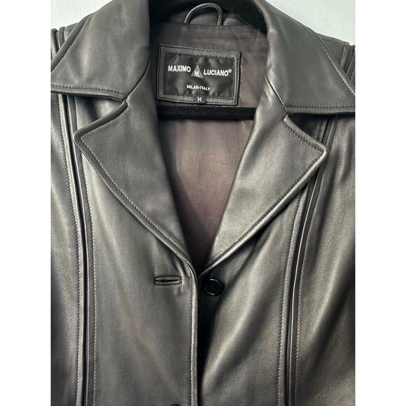 Vintage Maximo Luciano Women’s Italian Black Genuine Leather Coat Size M - Picture 2 of 8